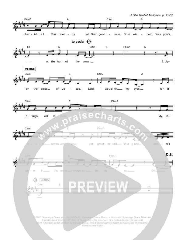 At The Foot Of The Cross Lead Sheet (Sovereign Grace)