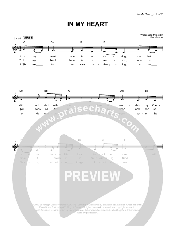 In My Heart Lead Sheet (Sovereign Grace)