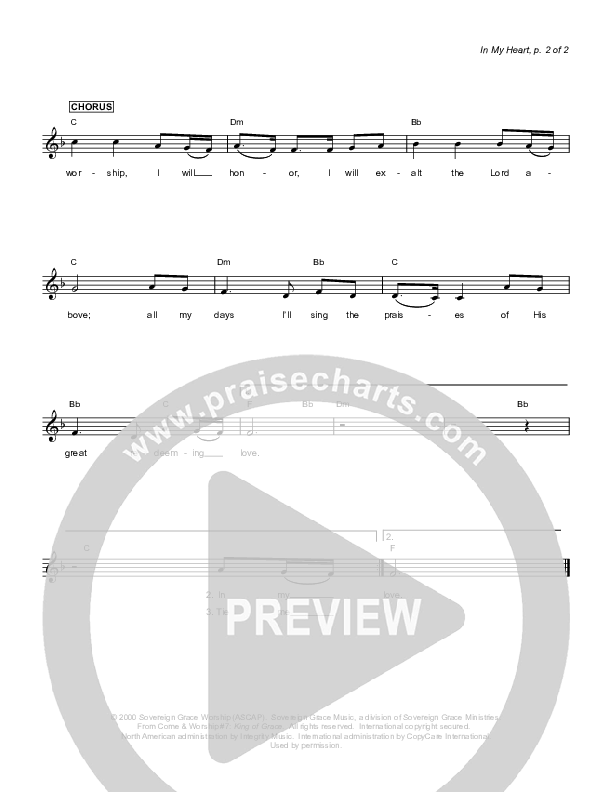 In My Heart Lead Sheet (Sovereign Grace)