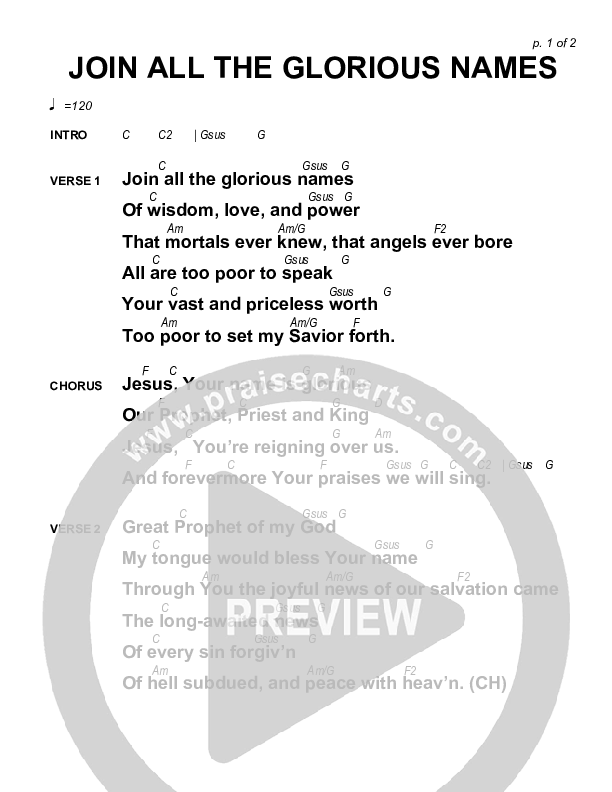 Join All The Glorious Names Chords & Lyrics (Sovereign Grace)