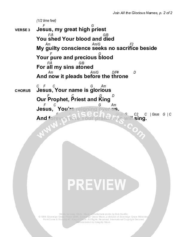 Join All The Glorious Names Chords & Lyrics (Sovereign Grace)