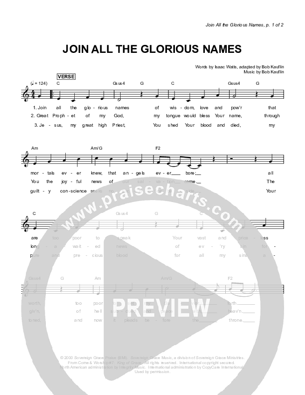 Join All The Glorious Names Lead Sheet (Sovereign Grace)
