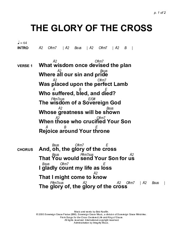 The Glory Of The Cross Chords & Lyrics (Sovereign Grace)