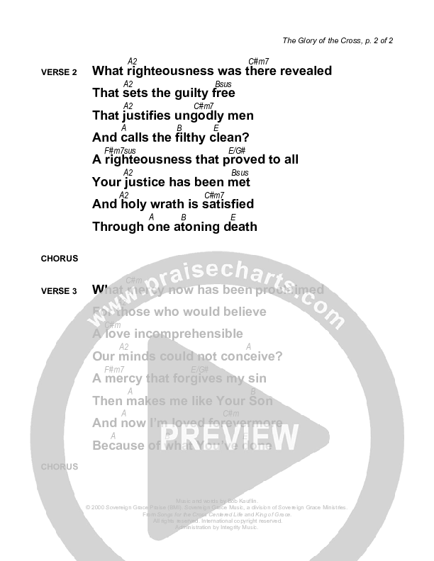 The Glory Of The Cross Chords & Lyrics (Sovereign Grace)