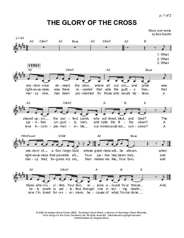The Glory Of The Cross Lead Sheet (Sovereign Grace)