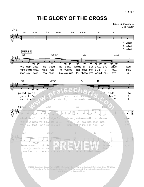 The Glory Of The Cross Lead Sheet (Sovereign Grace)