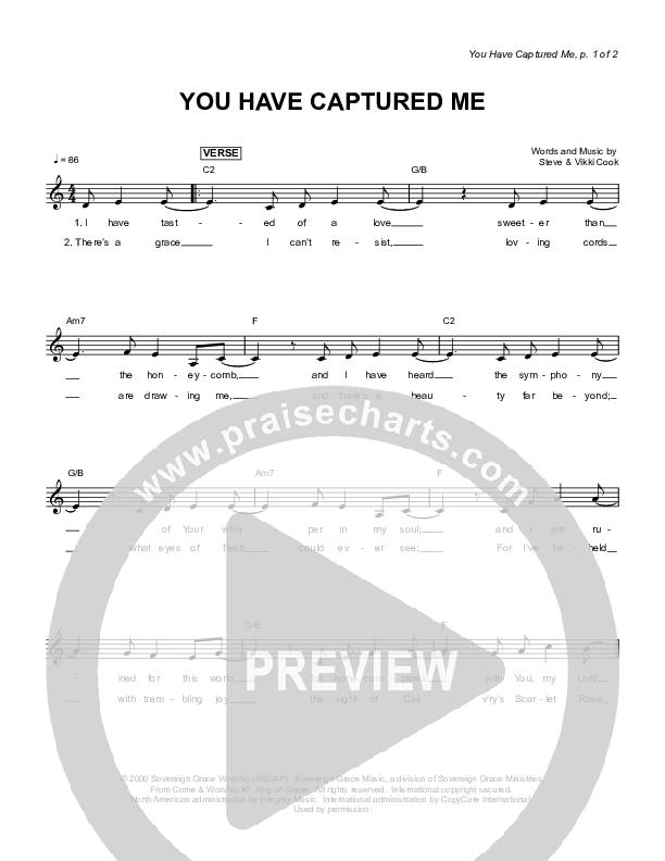 You Have Captured Me Lead Sheet (Sovereign Grace)