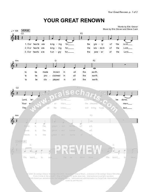 Your Great Renown Lead Sheet (Sovereign Grace)