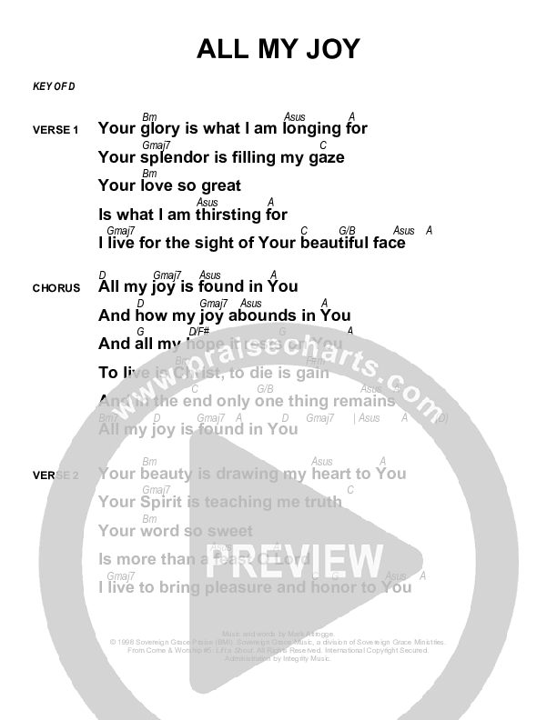 All My Joy Chords & Lyrics (Sovereign Grace)