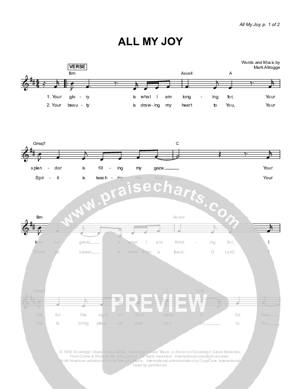 All My Joy Lead Sheet (Sovereign Grace)