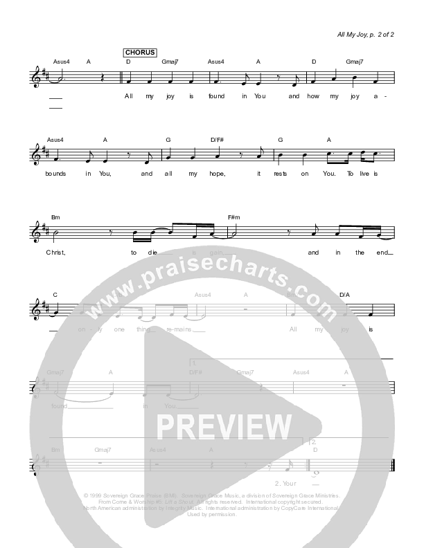 All My Joy Lead Sheet (Sovereign Grace)