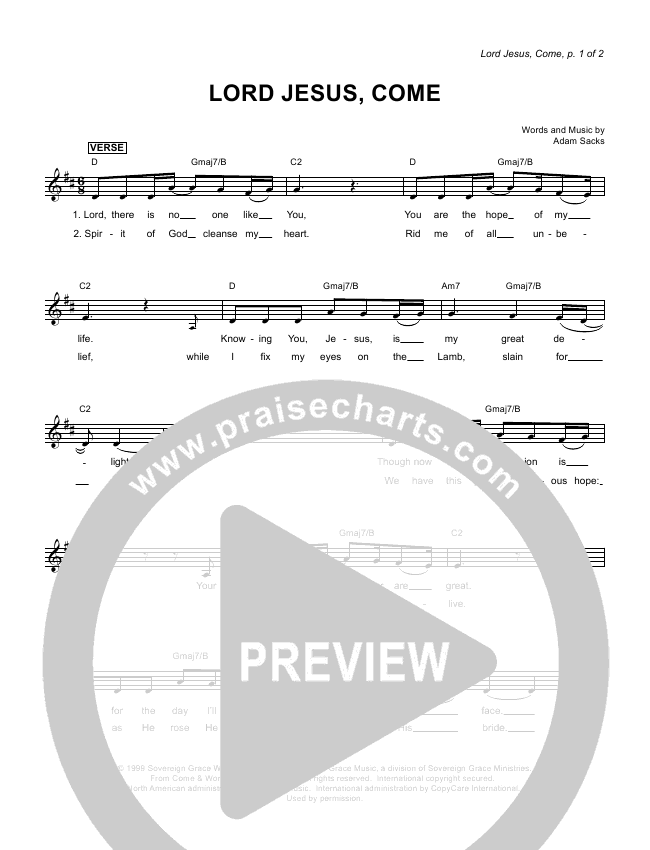 Lord Jesus Come Sheet Music PDF (Sovereign Grace) PraiseCharts