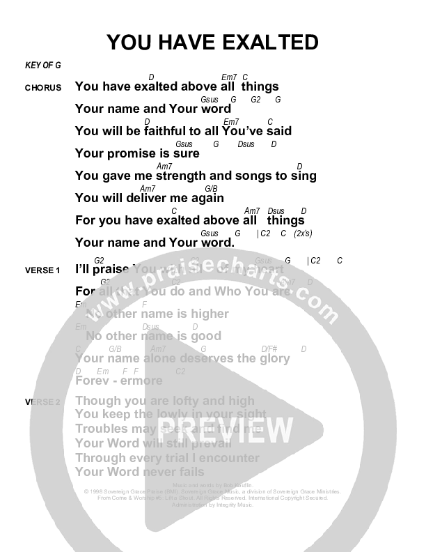 You Have Exalted Chords & Lyrics (Sovereign Grace)