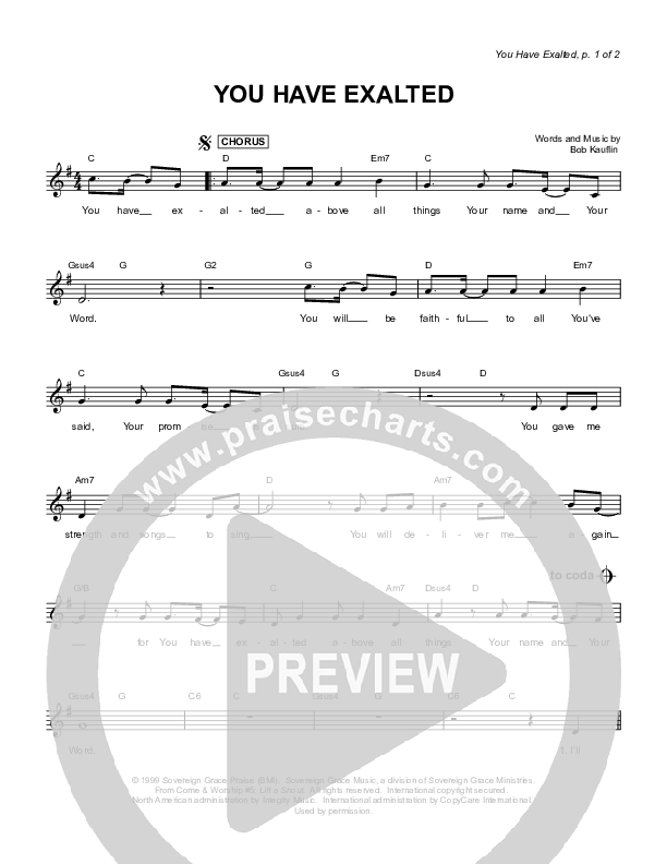You Have Exalted Lead Sheet (Sovereign Grace)