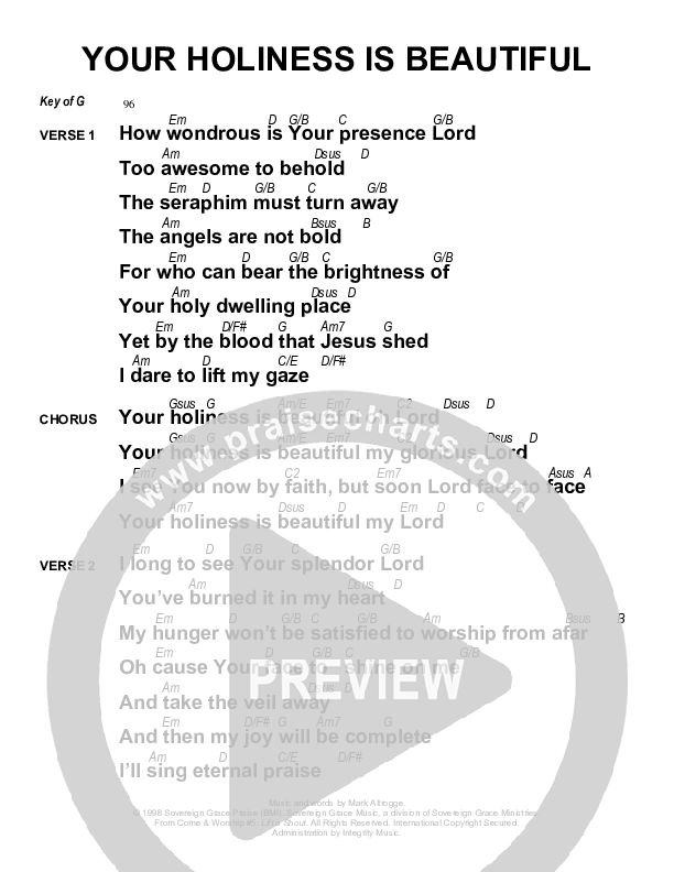 Your Holiness Is Beautiful Chords & Lyrics (Sovereign Grace)