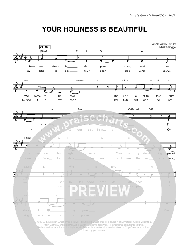 Your Holiness Is Beautiful Lead Sheet (Sovereign Grace)