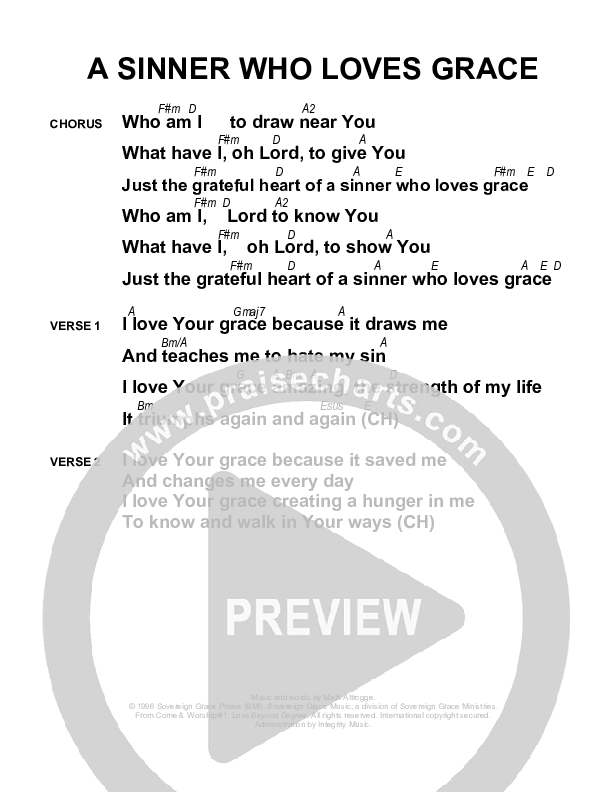 A Sinner Who Loves Grace Chords & Lyrics (Sovereign Grace)