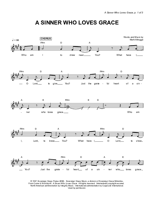 A Sinner Who Loves Grace Lead Sheet (Sovereign Grace)