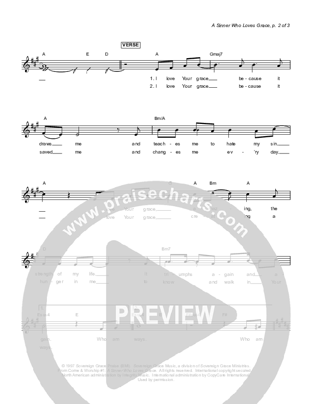 A Sinner Who Loves Grace Lead Sheet (Sovereign Grace)