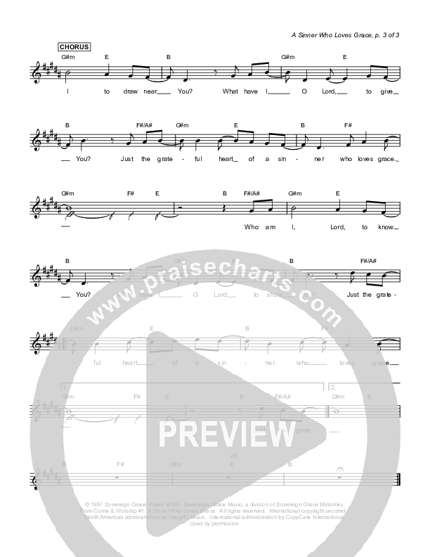 A Sinner Who Loves Grace Lead Sheet (Sovereign Grace)