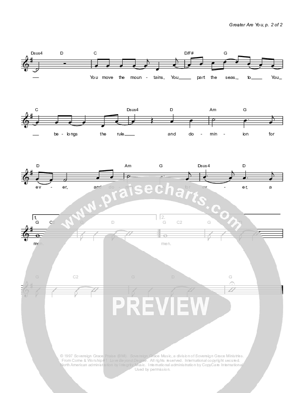 Greater Are You Lead Sheet (Sovereign Grace)