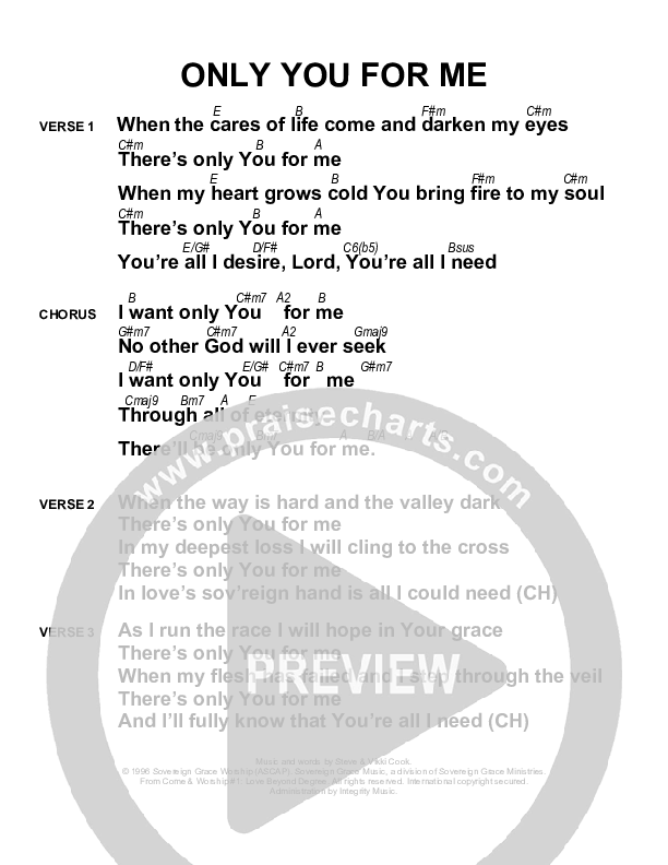 Only You For Me Chords & Lyrics (Sovereign Grace)