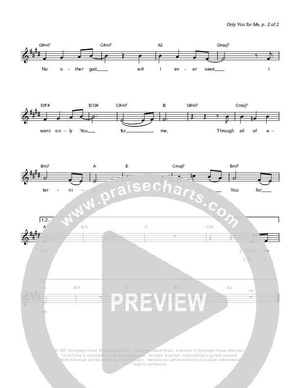 Only You For Me Lead Sheet (Sovereign Grace)