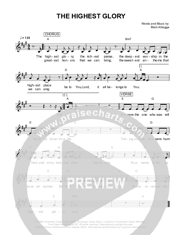 The Highest Glory Lead & Piano (Sovereign Grace)