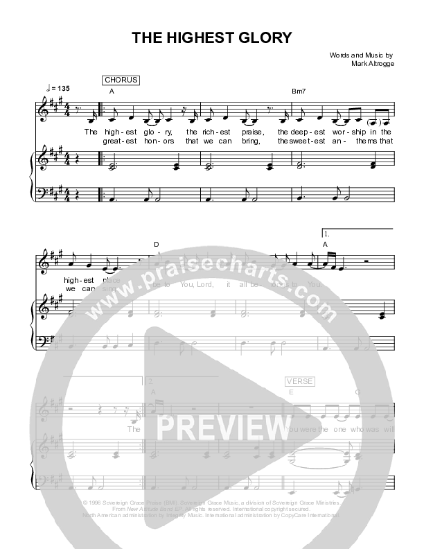 The Highest Glory Lead & Piano (Sovereign Grace)