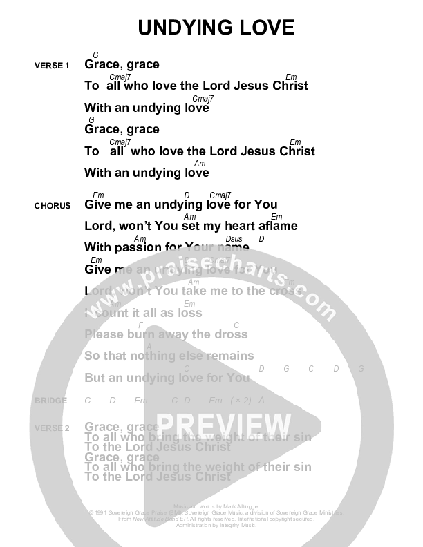 Undying Love Chords PDF Sovereign Grace PraiseCharts