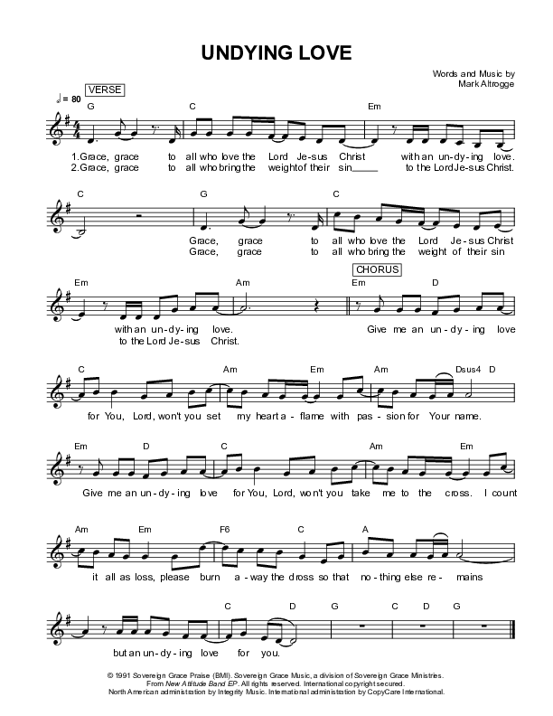 Undying Love Lead & Piano (Sovereign Grace)