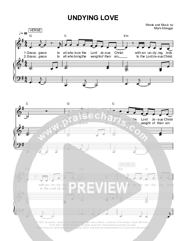 Undying Love Lead & Piano (Sovereign Grace)