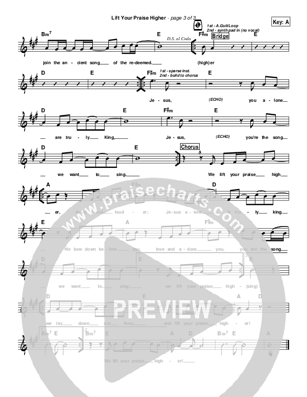 Lift Your Praise Higher Lead Sheet (Toby Baxley)