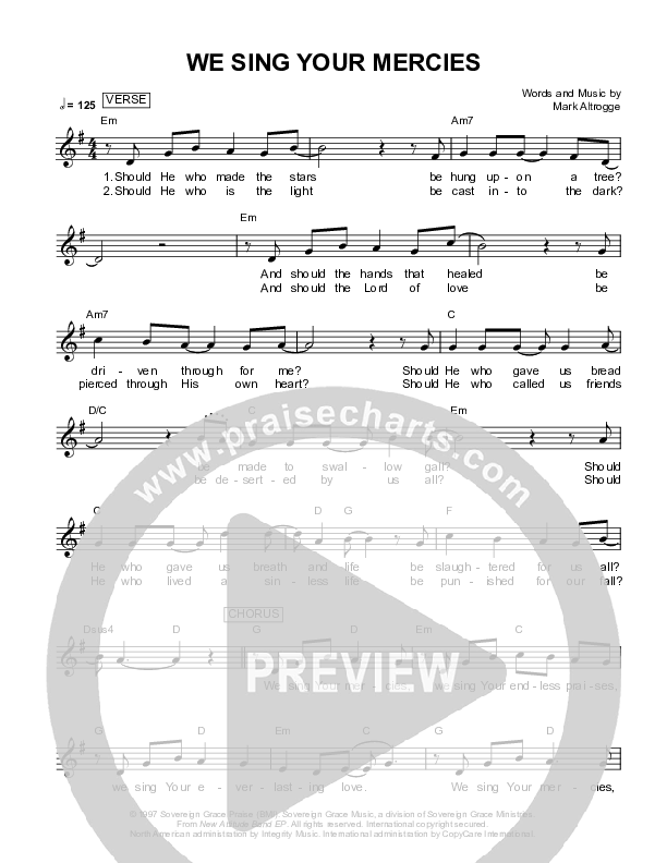 We Sing Your Mercies Lead Sheet (Sovereign Grace)