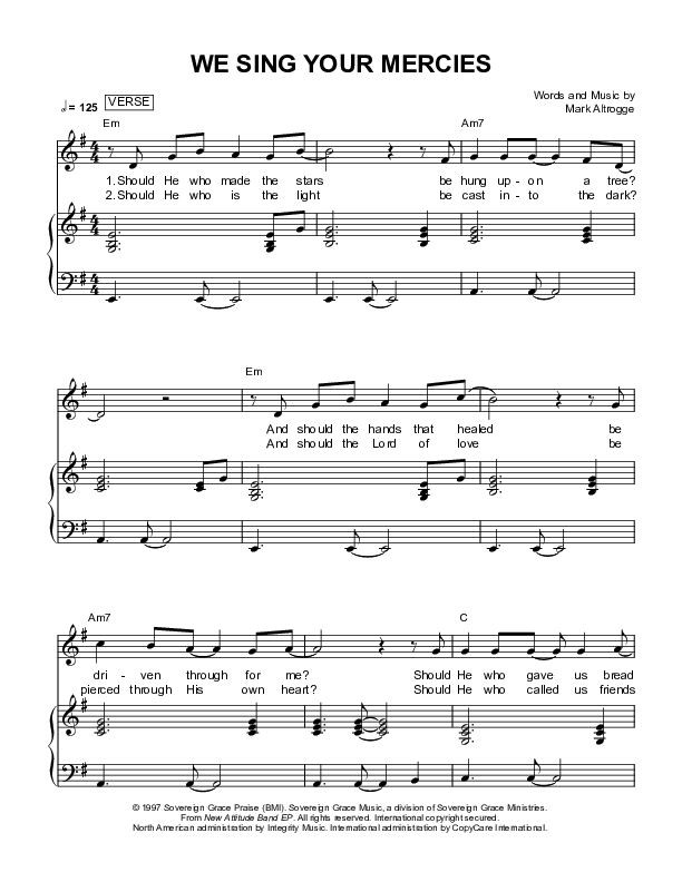 We Sing Your Mercies Piano/Vocal (Sovereign Grace)