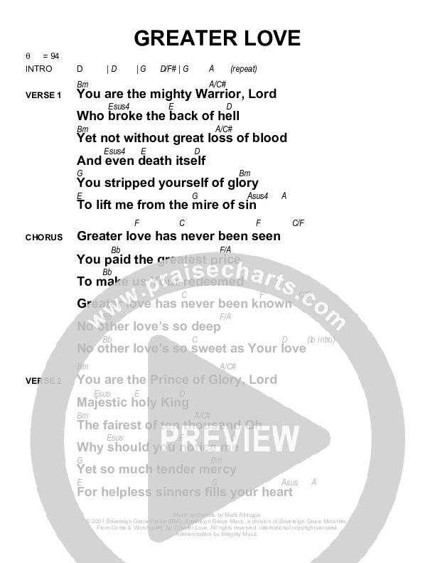 Greater Love Chords & Lyrics (Sovereign Grace)