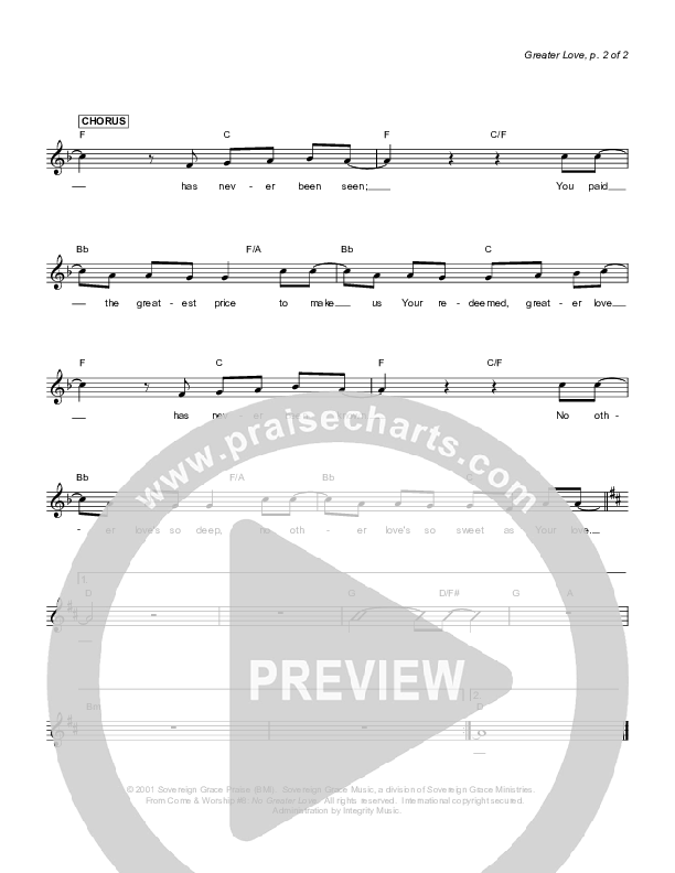 Greater Love Lead Sheet (Sovereign Grace)