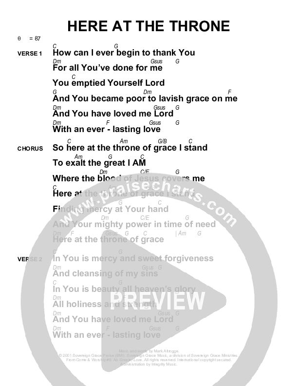Here At The Throne Chords & Lyrics (Sovereign Grace)