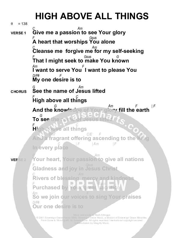 High Above All Things Chords & Lyrics (Sovereign Grace)