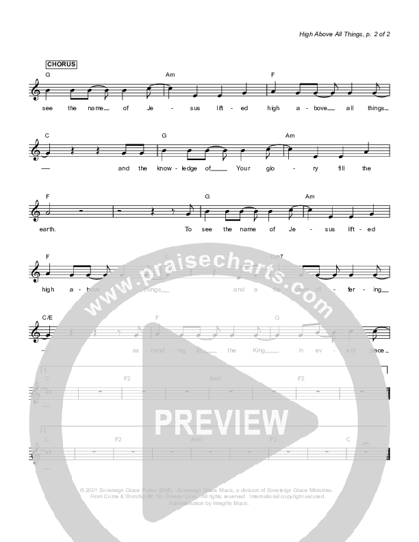 High Above All Things Lead Sheet (Sovereign Grace)