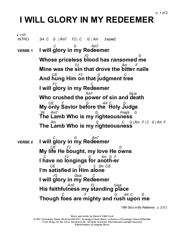 I Will Glory In My Redeemer Chords & Lyrics (Sovereign Grace)