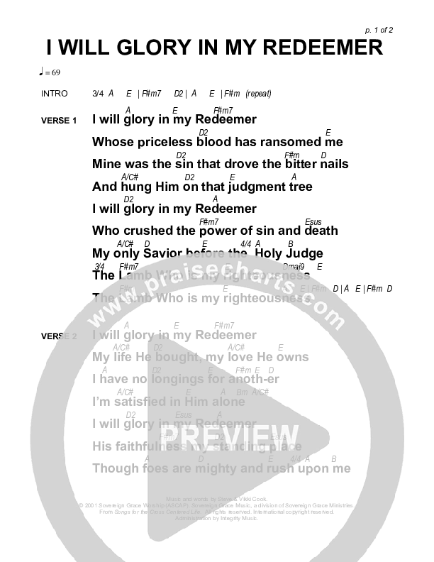I Will Glory In My Redeemer Chords & Lyrics (Sovereign Grace)