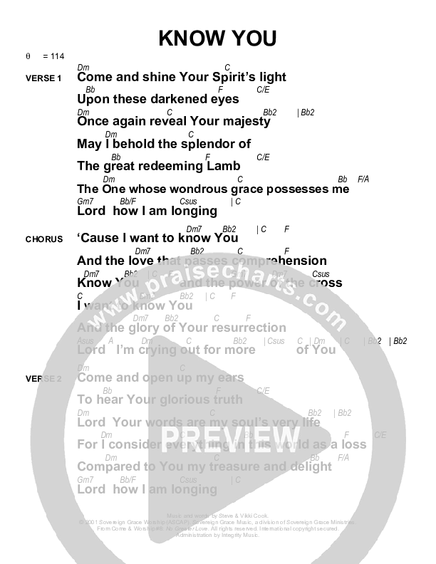 Know You Chords & Lyrics (Sovereign Grace)