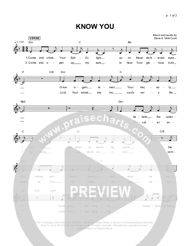 Know You Lead Sheet (Sovereign Grace)