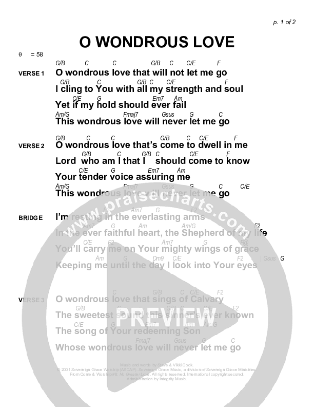 O Wondrous Love Chords & Lyrics (Sovereign Grace)