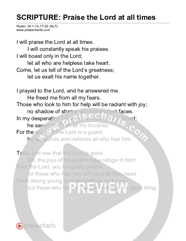 Praise The Lord At All Times (Psalm 34) Reading (Scripture)