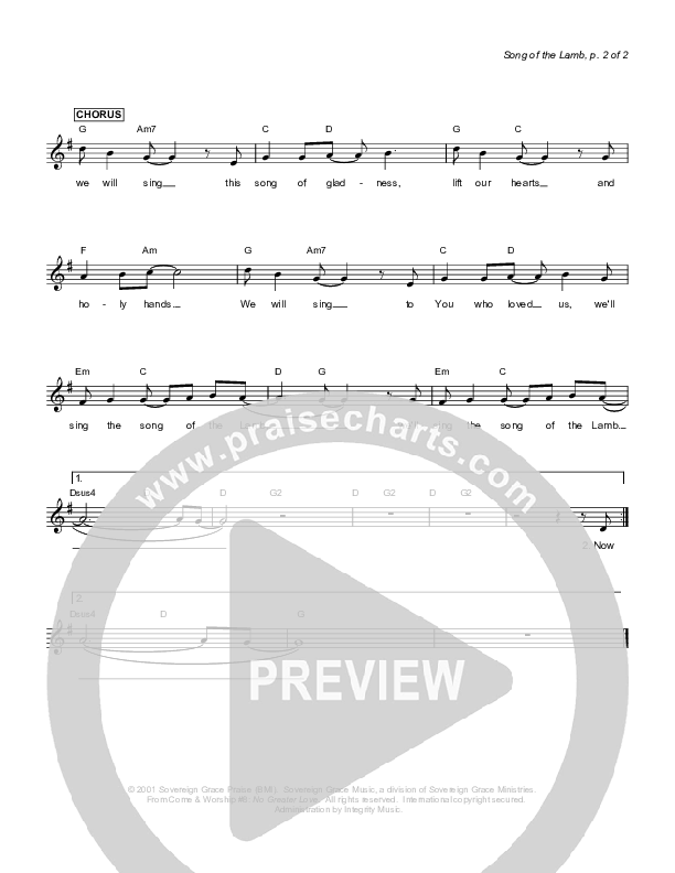 Song Of The Lamb Lead Sheet (Sovereign Grace)