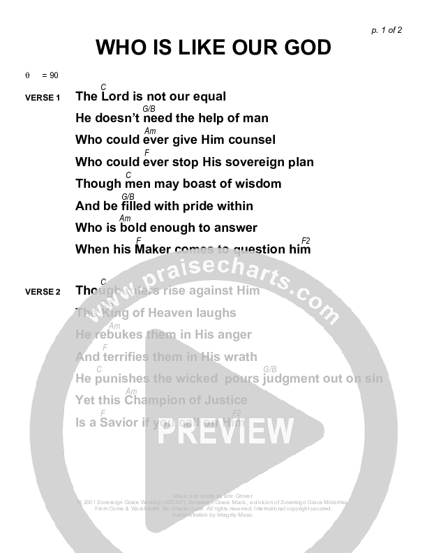 Who Is Like Our God Chords & Lyrics (Sovereign Grace)