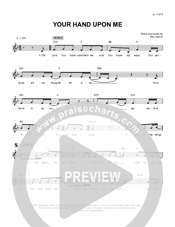 Your Hand Upon Me Lead Sheet (Sovereign Grace)
