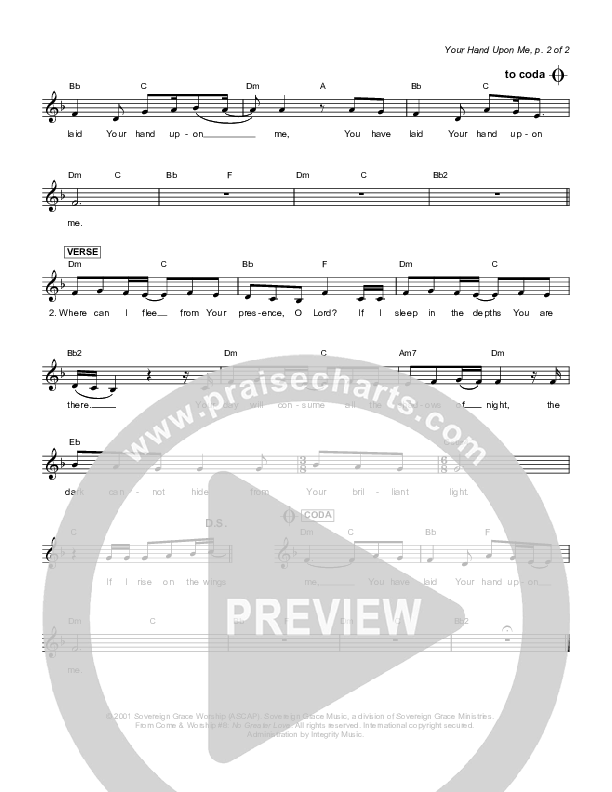 Your Hand Upon Me Lead Sheet (Sovereign Grace)